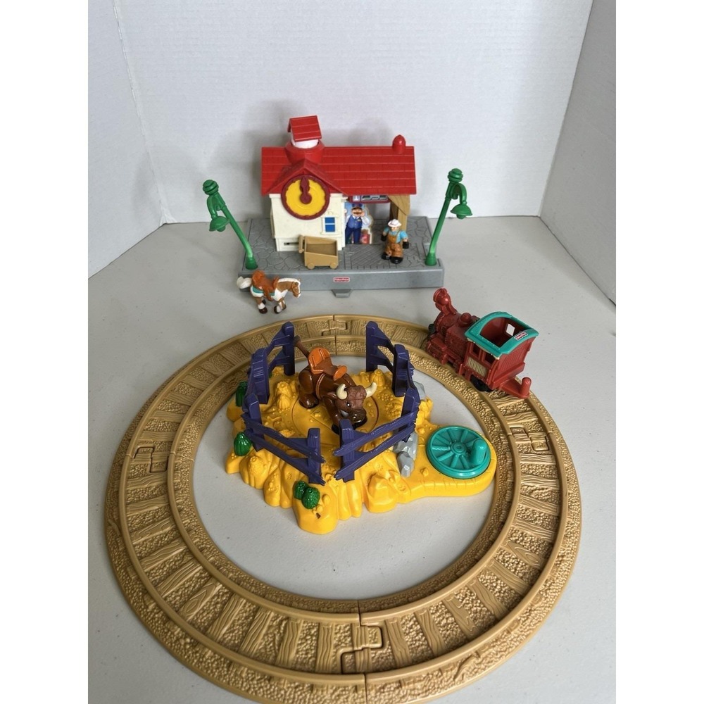 Geo Trax Rope N Ride Ranch Fisher Price Mattel 2006 Bucking Bull Cowboy
